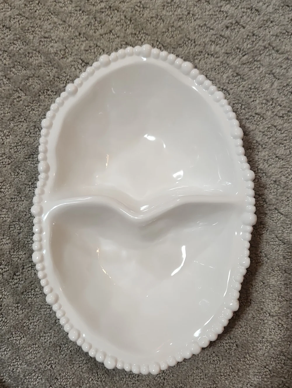 Beatriz Ball Vida Alegria Double Dip White Divided Serving Dish Beaded Rim
